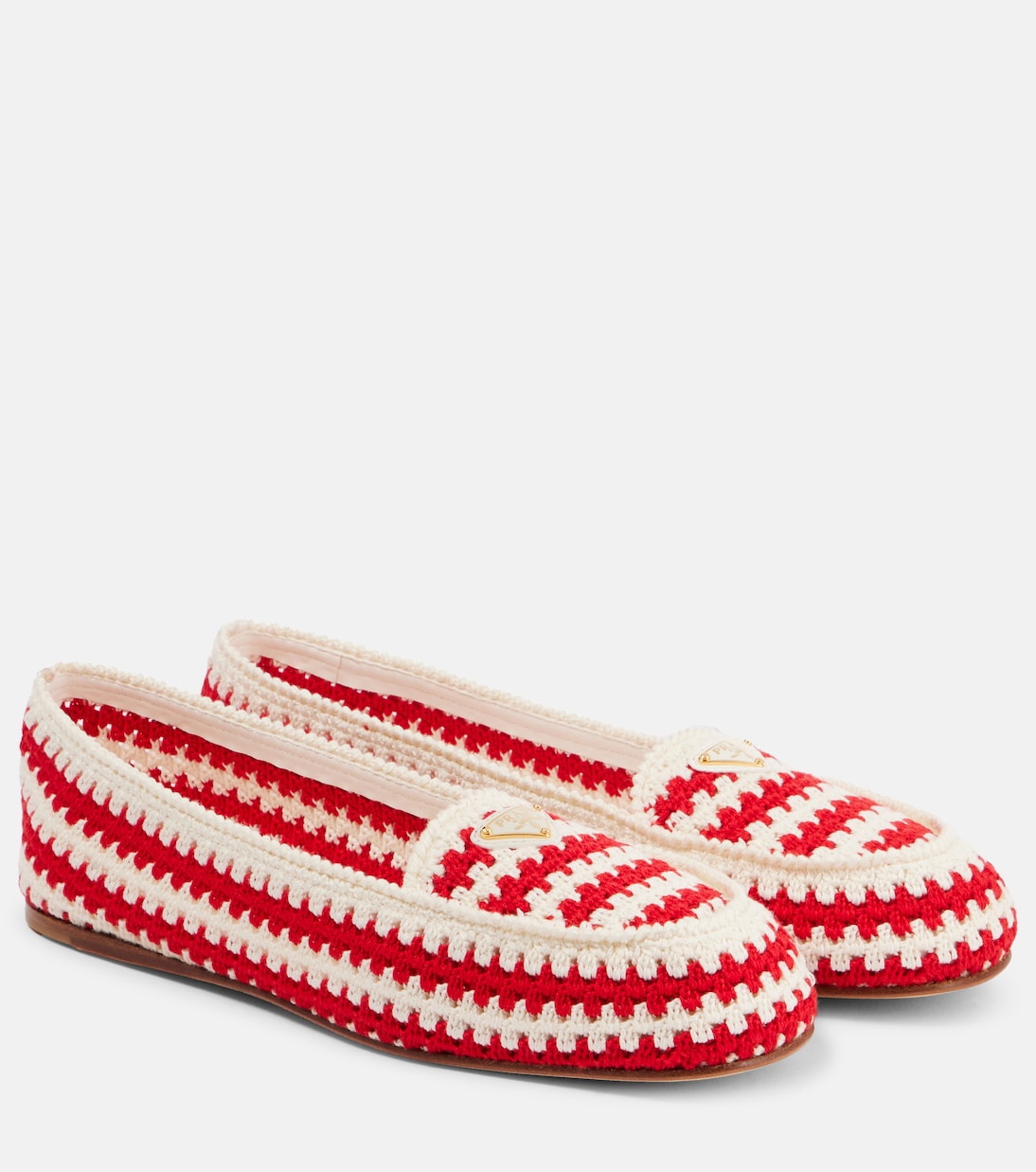 Полосатые балетки с вязаным верхом Prada, Rosso