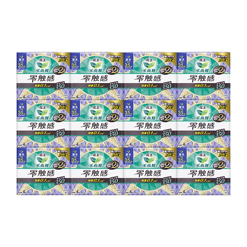 Прокладки гигиенические Zero Touch Sensation Extra Thin Laurier, Night Use Sanitary Pads 350mm 4 Pieces/Pack * 12 Packs