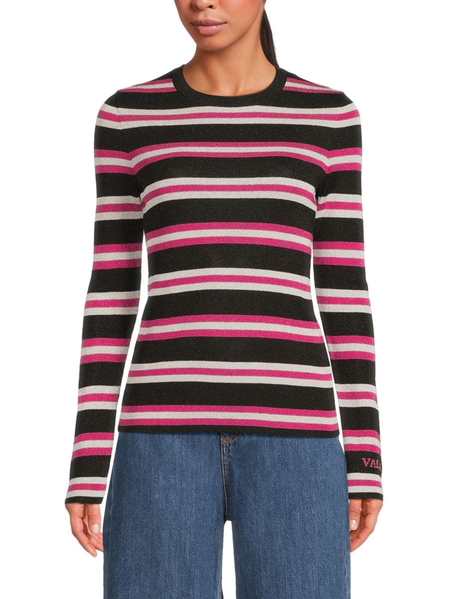 

Ребристый полосатый свитер Valentino, цвет Black Pink Multi