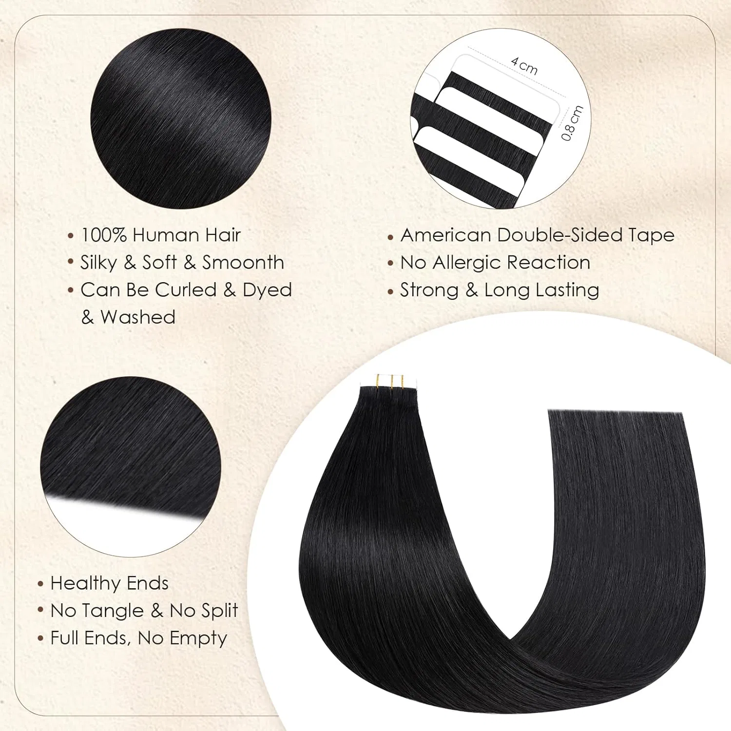 Накладные пряди Elailite Tape Extensions из натуральных волос, черные, 40 см Elailite, #1 Black — фото 3