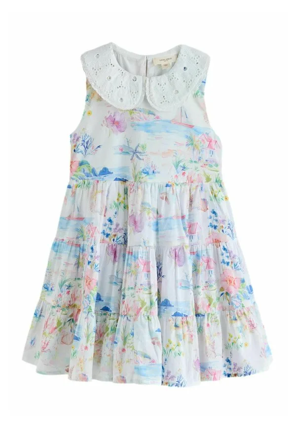 Платье прямого кроя с воротником и ярусным подолом. повседневное платье Laura Ashley, Multi Seaside Beach Scene — фото 3