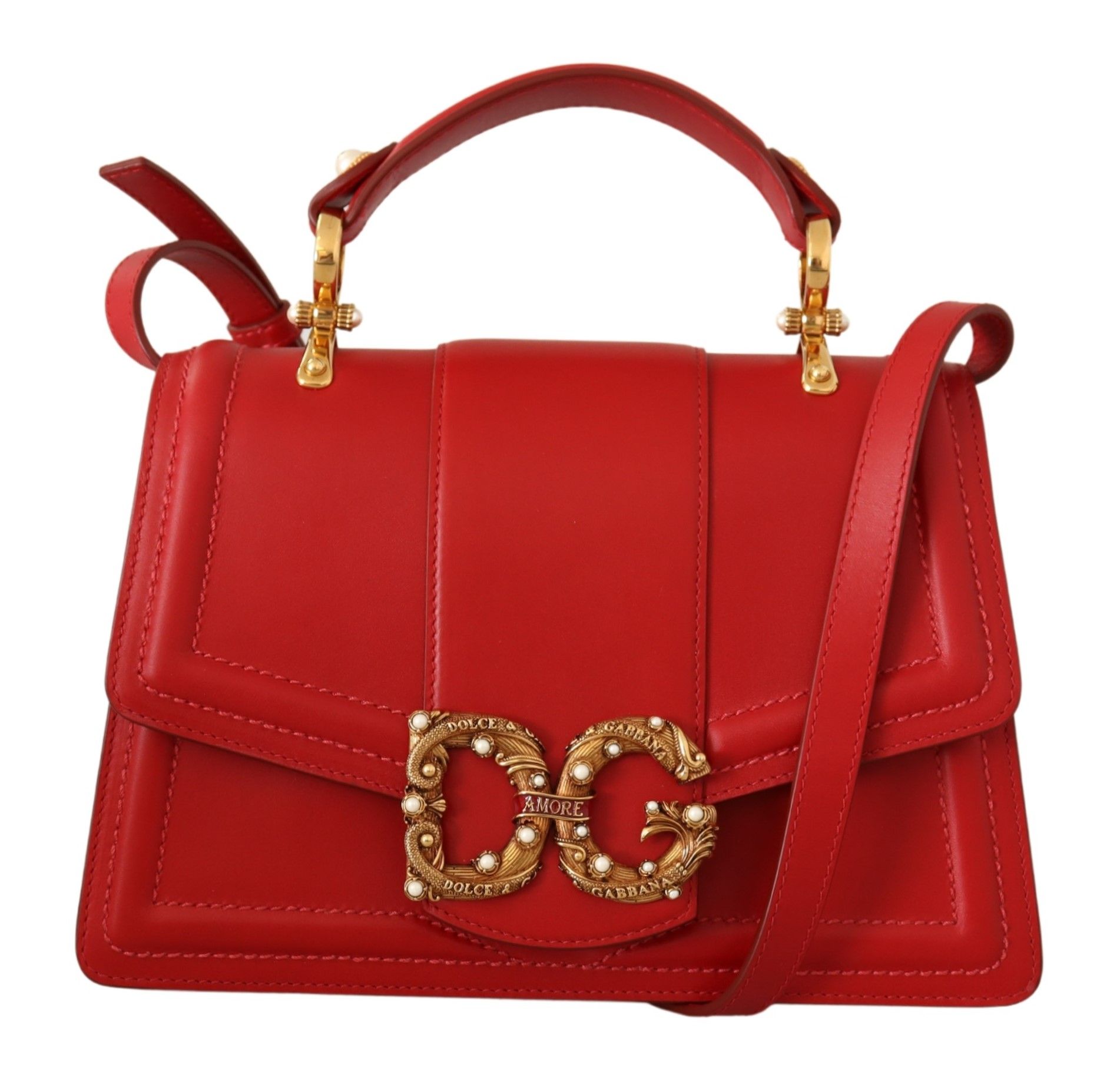 

Элегантная кожаная сумка через плечо Amore Dolce & Gabbana, красный