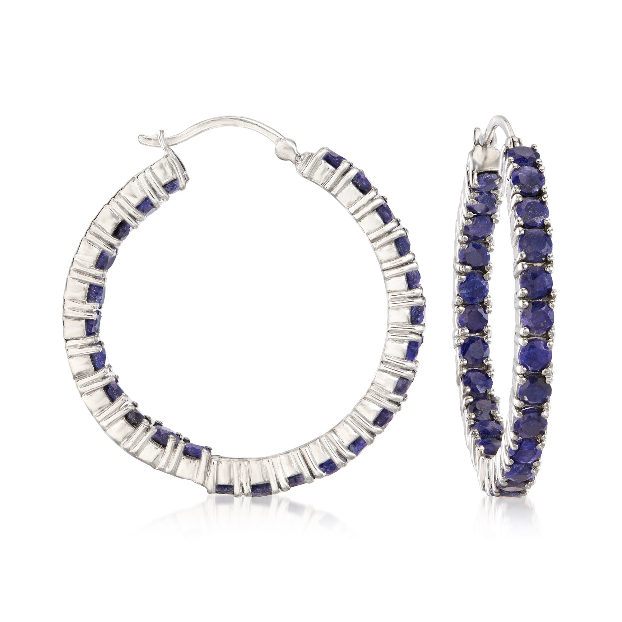 

Серьги-кольца Ross-Simons с сапфирами внутри и снаружи из стерлингового серебра Ross-Simons, синий