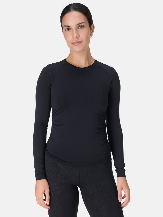 

Атлетическая бесшовная топ с длинными рукавами и сборками Sweaty Betty, Black