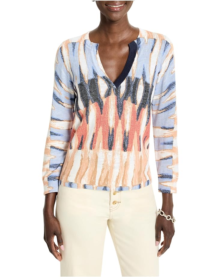 

Свитер NIC+ZOE Criss Cross Cotton Slub Sweater, синий мульти