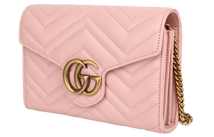 Миниатюрная женская сумка Gucci GG Marmont через плечо, стеганая кожаная, розовая — фото 2