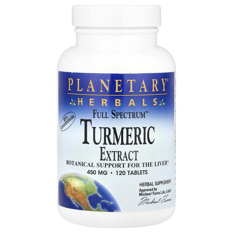 

Planetary Herbals, Экстракт куркумы Full Spectrum , 450 мг, 120 таблеток