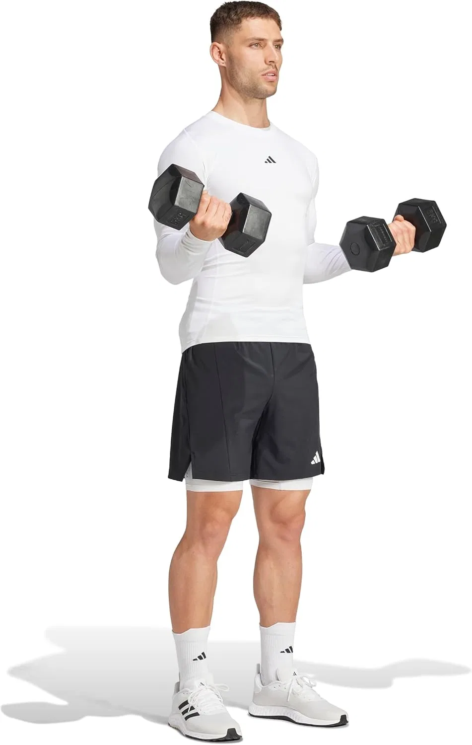 Мужская футболка для тренировок Adidas Techfit Compression с длинным рукавом, белый — фото 2