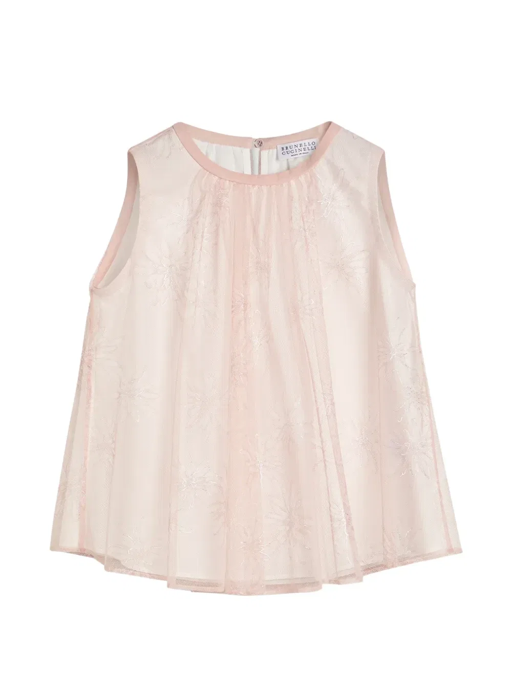 Блестящий топ из тюля с ромашковым принтом Brunello Cucinelli Kids, розовый