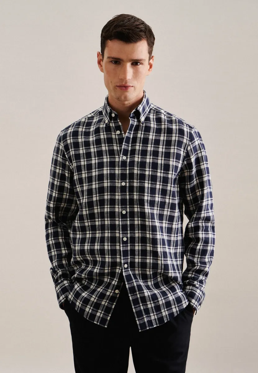 

Деловая рубашка seidensticker "Black Rose", воротник на пуговицах с длинными рукавами и клетчатым воротником, синий