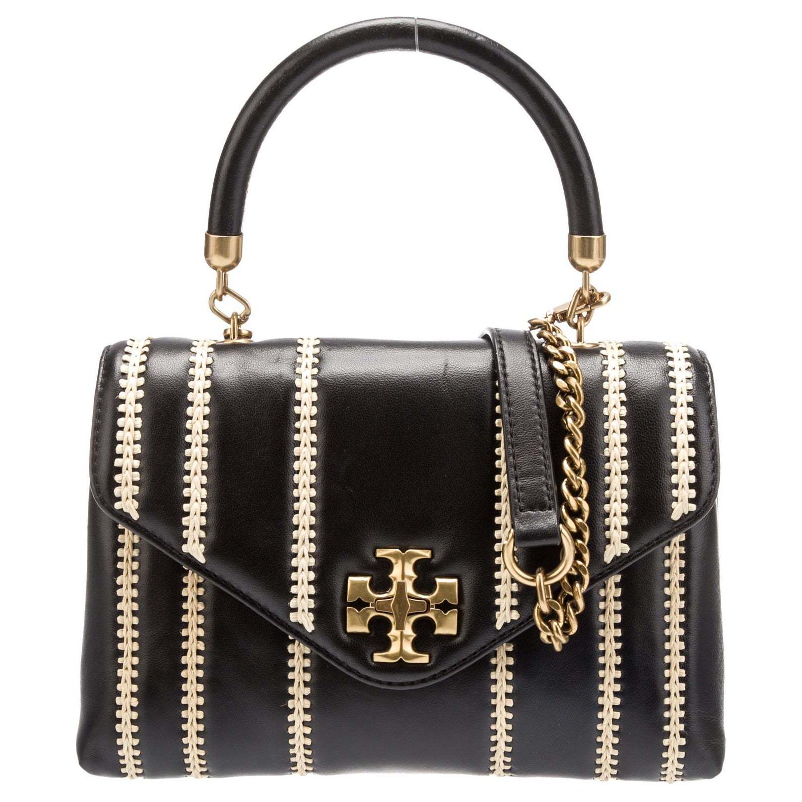 

Кожаная женская сумка кросс-боди Kira с отделкой из рафии, малого размера, черный/натуральный бежевый TORY BURCH