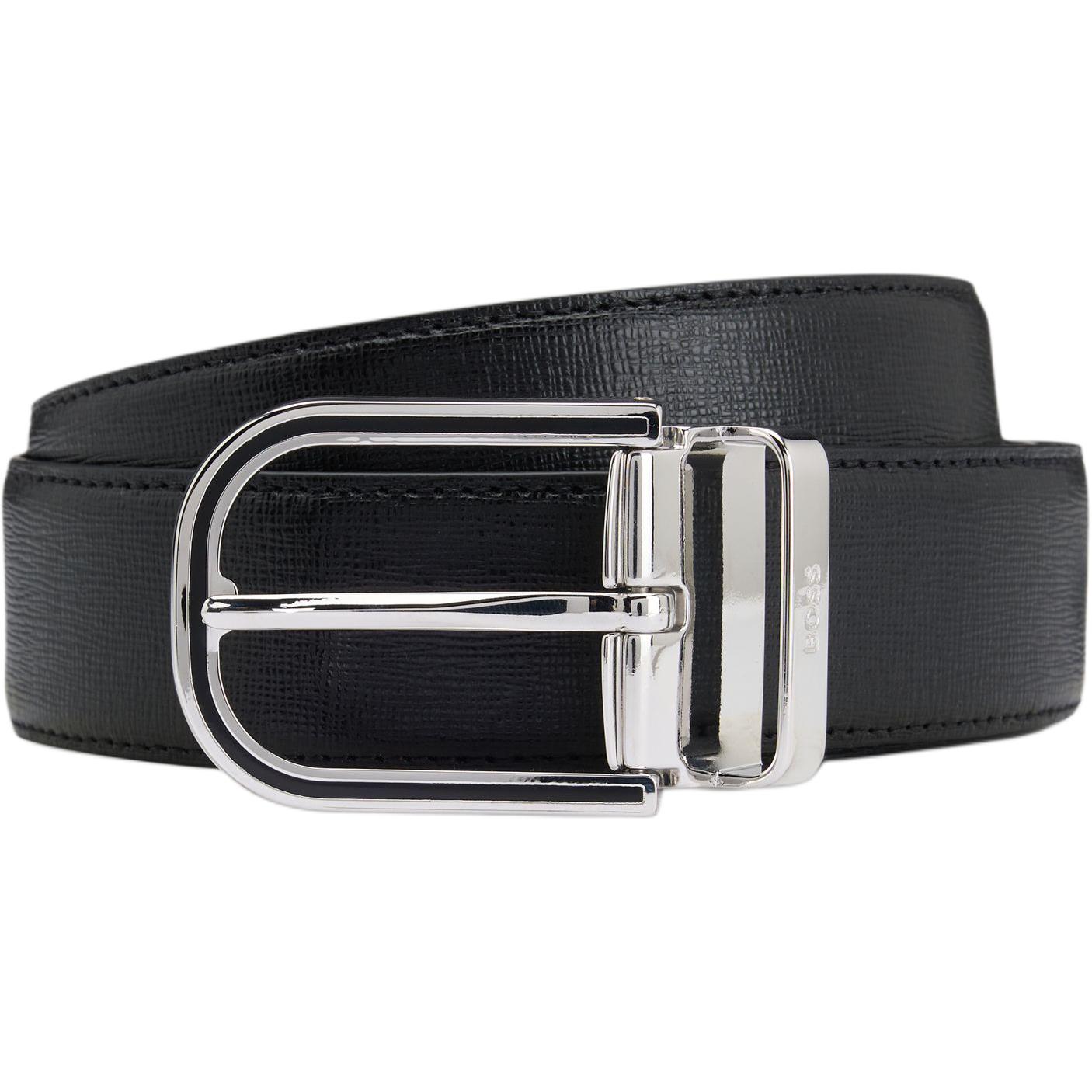 

HUGO BOSS Кожаный ремень унисекс из спилка чёрный 3,5 см, Black