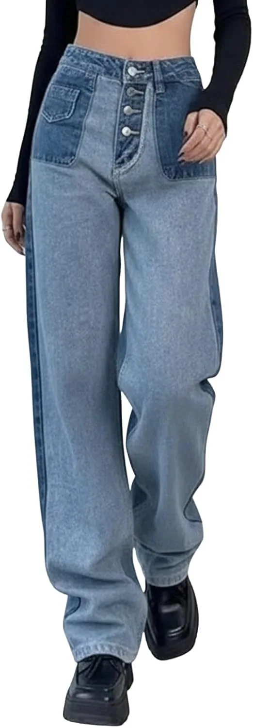 

Джинсы женские широкие с высокой посадкой JHOKCI