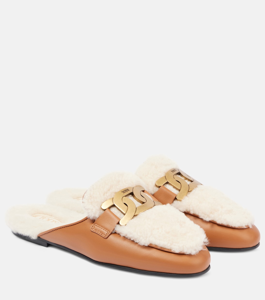 Мюли Catena из овчины и кожи Tod's, Kenia Scuro + Avorio
