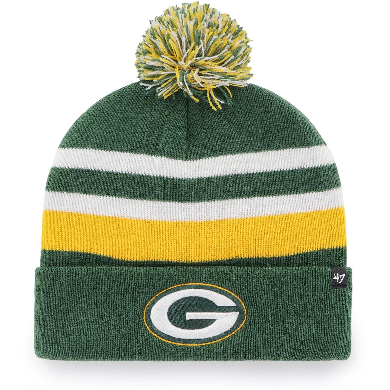 

Мужская зеленая вязаная шапка с манжетами и помпоном Green Bay Packers State Line '47 47 Brand