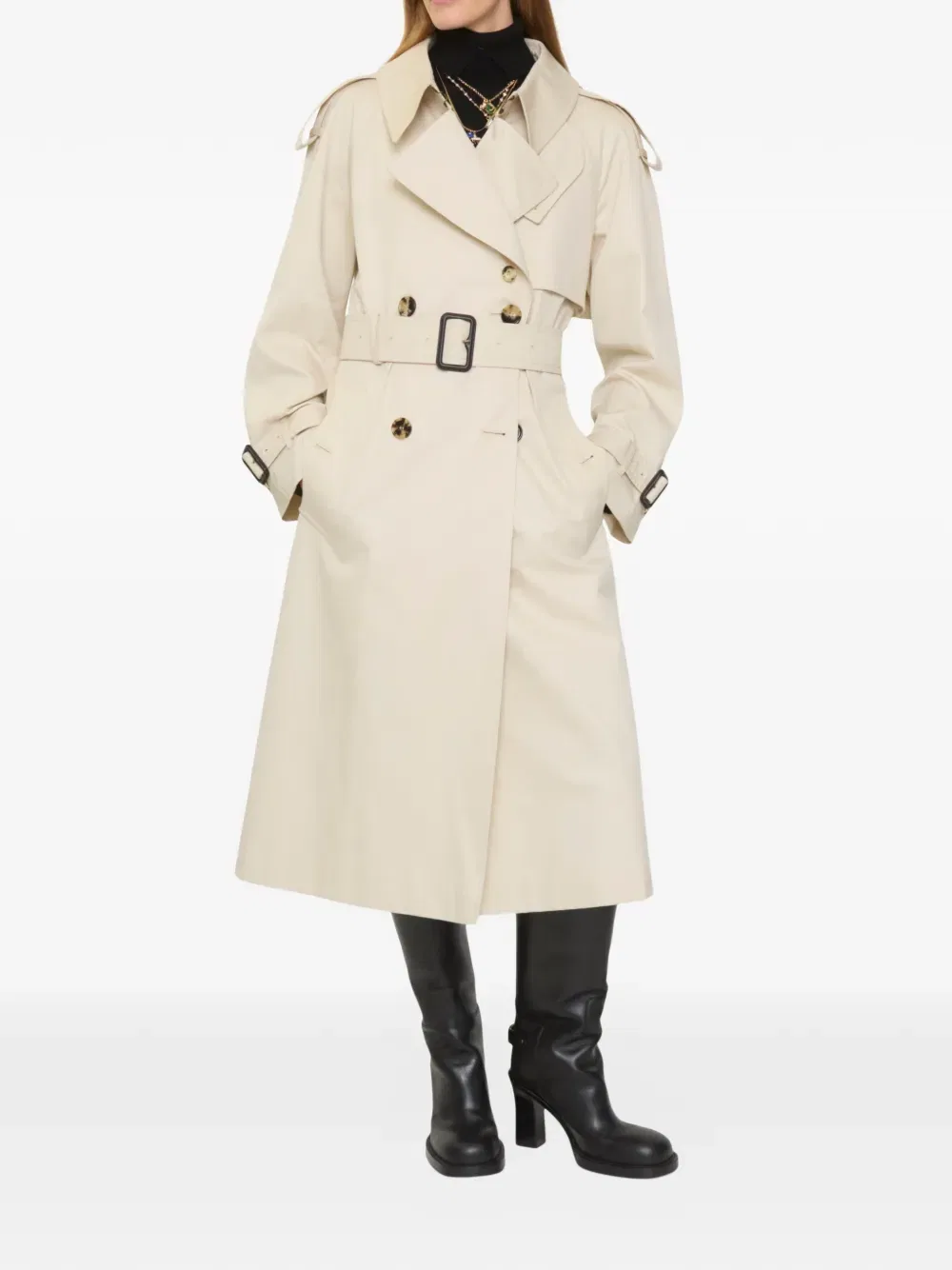 Тренч Burberry Fitzrovia, длинный, свободный крой, бежевый — фото 2