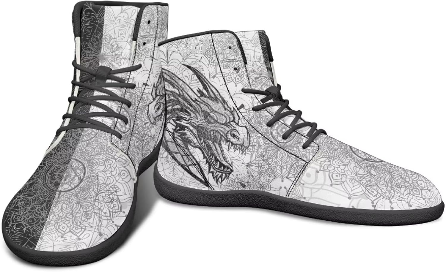 

Высокие кроссовки с драконовым узором, черно-белые, мандала, из ПУ, повседневные спортивные обувь для зала, заземленные для мужчин Watdotory