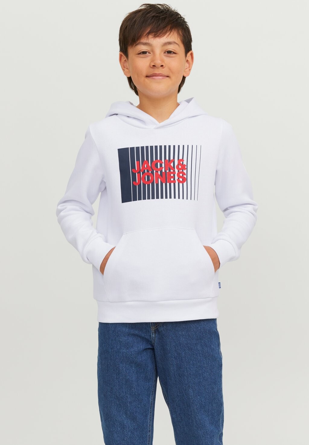 Толстовка JJECORP LOGO HOOD PLAY Jack & Jones Junior, цвет white — фото 2
