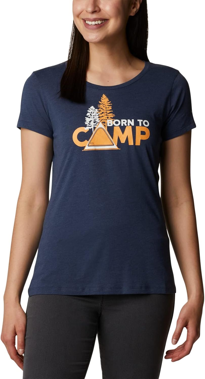

Columbia Womens Daisy Days футболка с коротким рукавом и принтом, Nocturnal Heather/Born To Camp