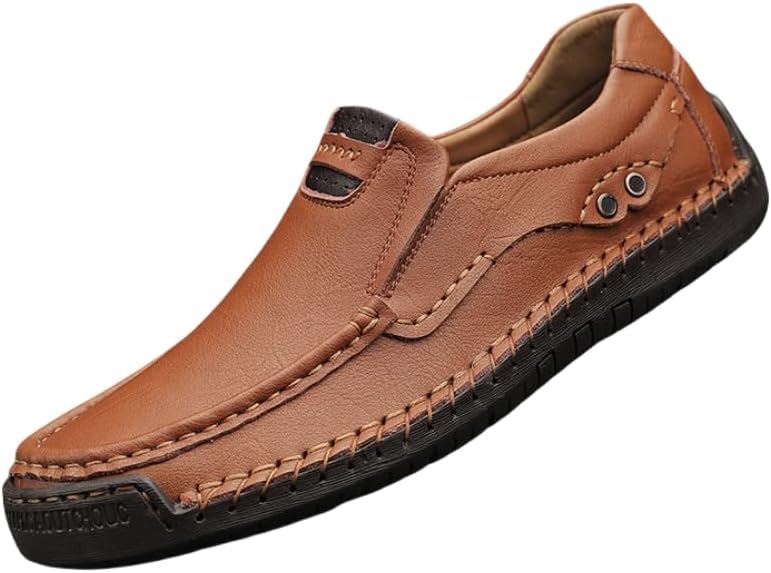 

Мужские лоферы - повседневная обувь с мягкой резиновой подошвой, дышащий дизайн, сшитые, удобные и стильные повседневные туфли Hoalox, светло-коричневый