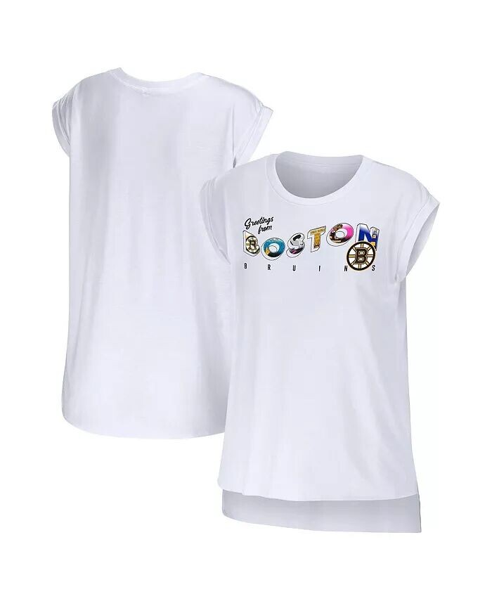 

Женская белая футболка Boston Bruins Greeting From Muscle Wear By Erin Andrews