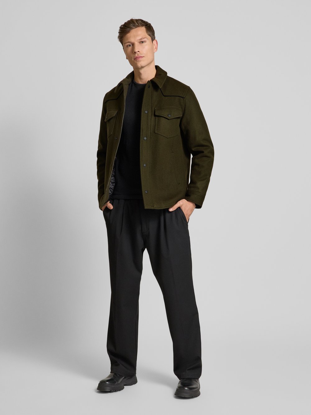 

Куртка-рубашка из смесовой шерсти с воротником «Кент» THE KOOPLES, хаки