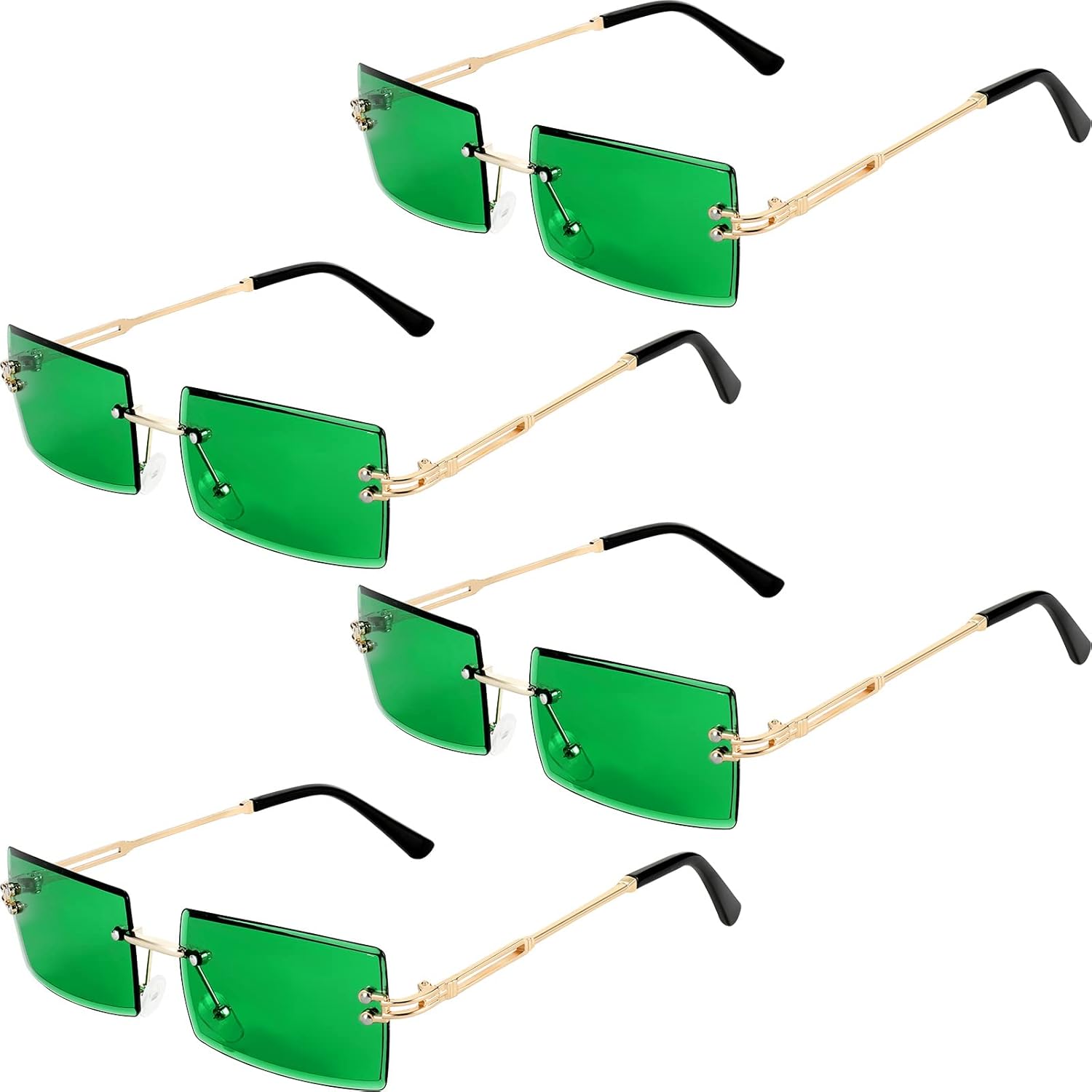 

Ecally 4 пары зеленых очков ко Дню Святого Патрика, солнцезащитные очки без оправы, прямоугольные солнцезащитные очки с зелеными линзами, ирландские очки для мужчин и женщин, Green, Gold and Black