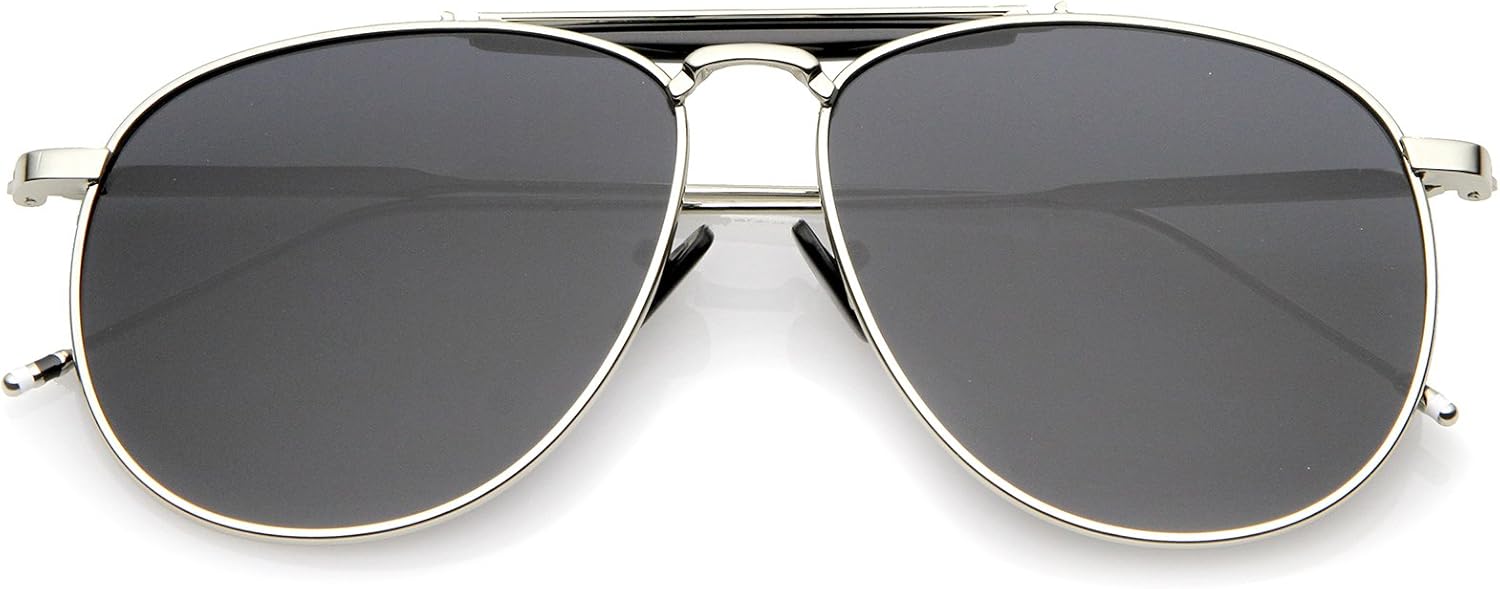 

Солнцезащитные очки-авиаторы zeroUV с увеличенной металлической двойной переносицей, ультратонкими дужками и суперплоскими линзами, диаметр линз 57 мм, Silver-black / Smoke