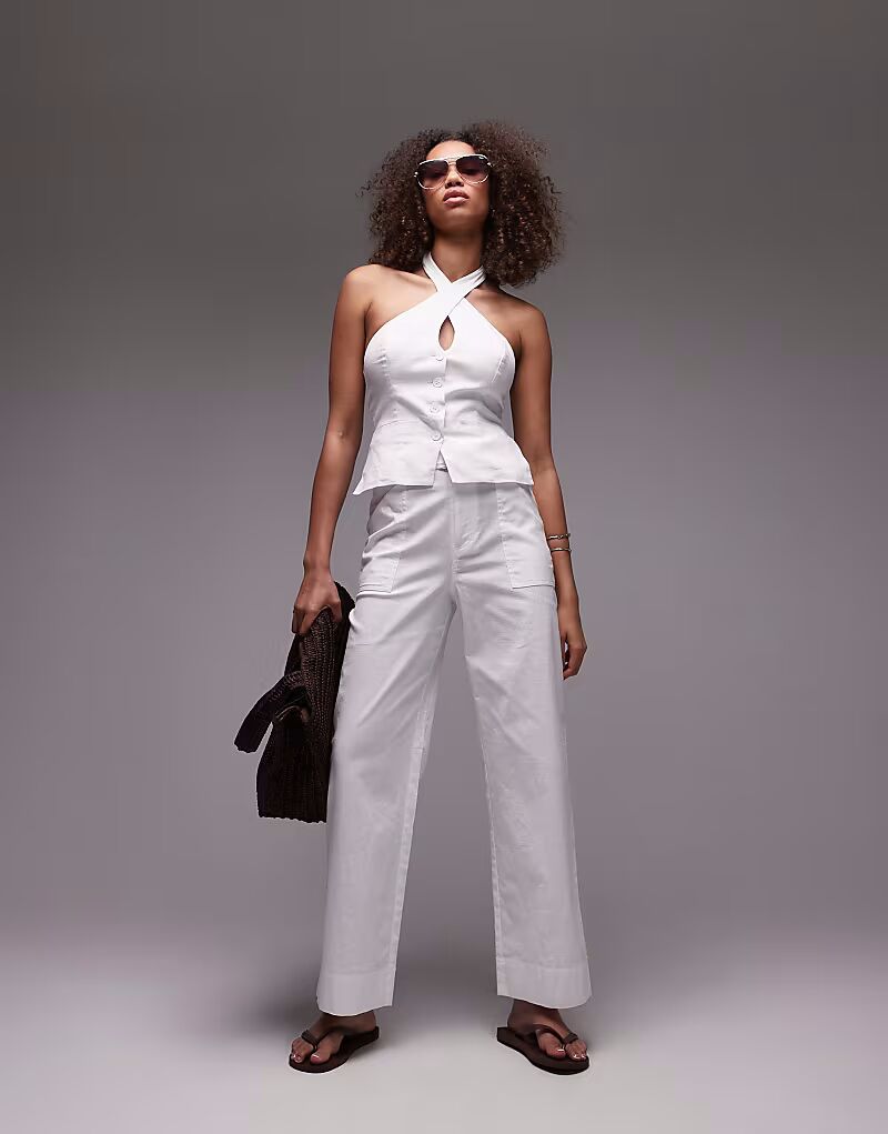 

Широкие льняные брюки с поясом, белый цвет Emory Park