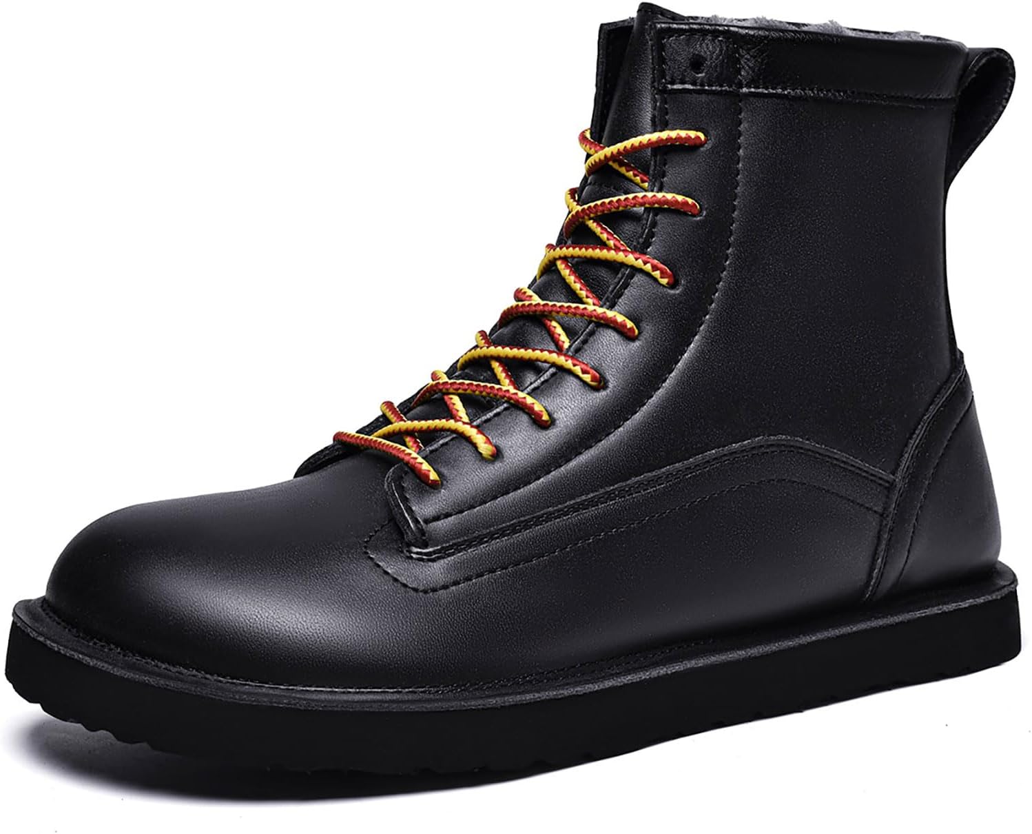 

Мужские кожаные ботинки TWODNAWK с подкладкой из флиса, зимние теплые удобные ботинки на шнуровке, нескользящие с круглым носком, легкая подошва, повседневные, для работы, пеших прогулок и боевых действий, черный