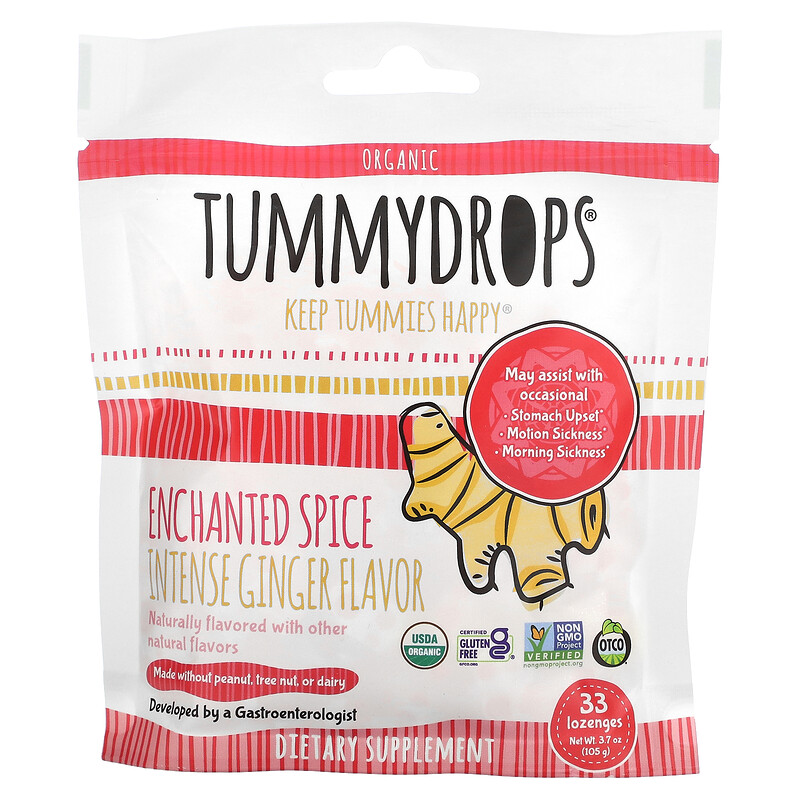 

Tummydrops, органический имбирь в форме специй, 33 пастилки