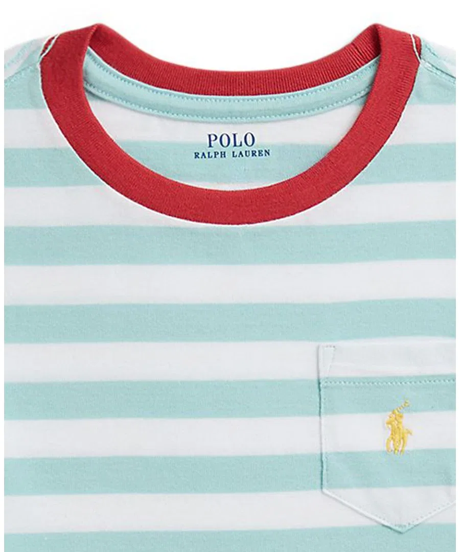 Детская полосатая футболка из хлопкового трикотажа с карманом, размер 2T-7 Polo Ralph Lauren, белый — фото 3