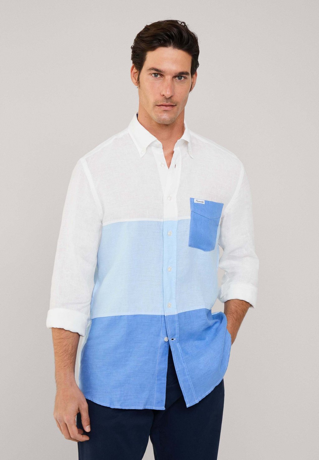

Рубашка REGULAR FIT BLOCK LINEN Façonnable, светло-голубой