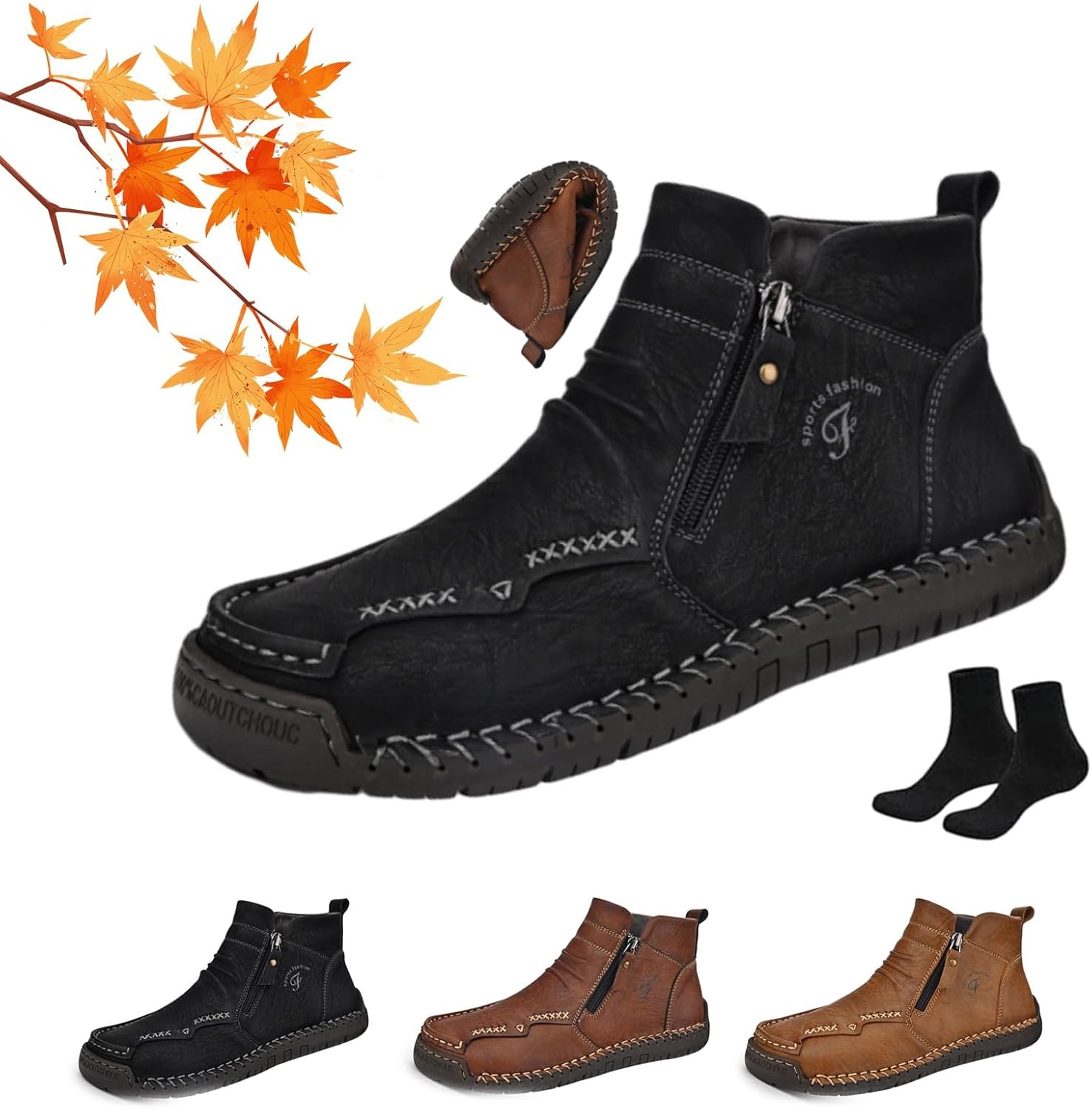 

Мужские ортопедические ботинки WXDSTW, мужские ручной работы из натуральной кожи, ортопедические лоферы, легкие, удобные, водонепроницаемые, с противоскользящей подошвой, с боковой молнией, без шнурков, черный