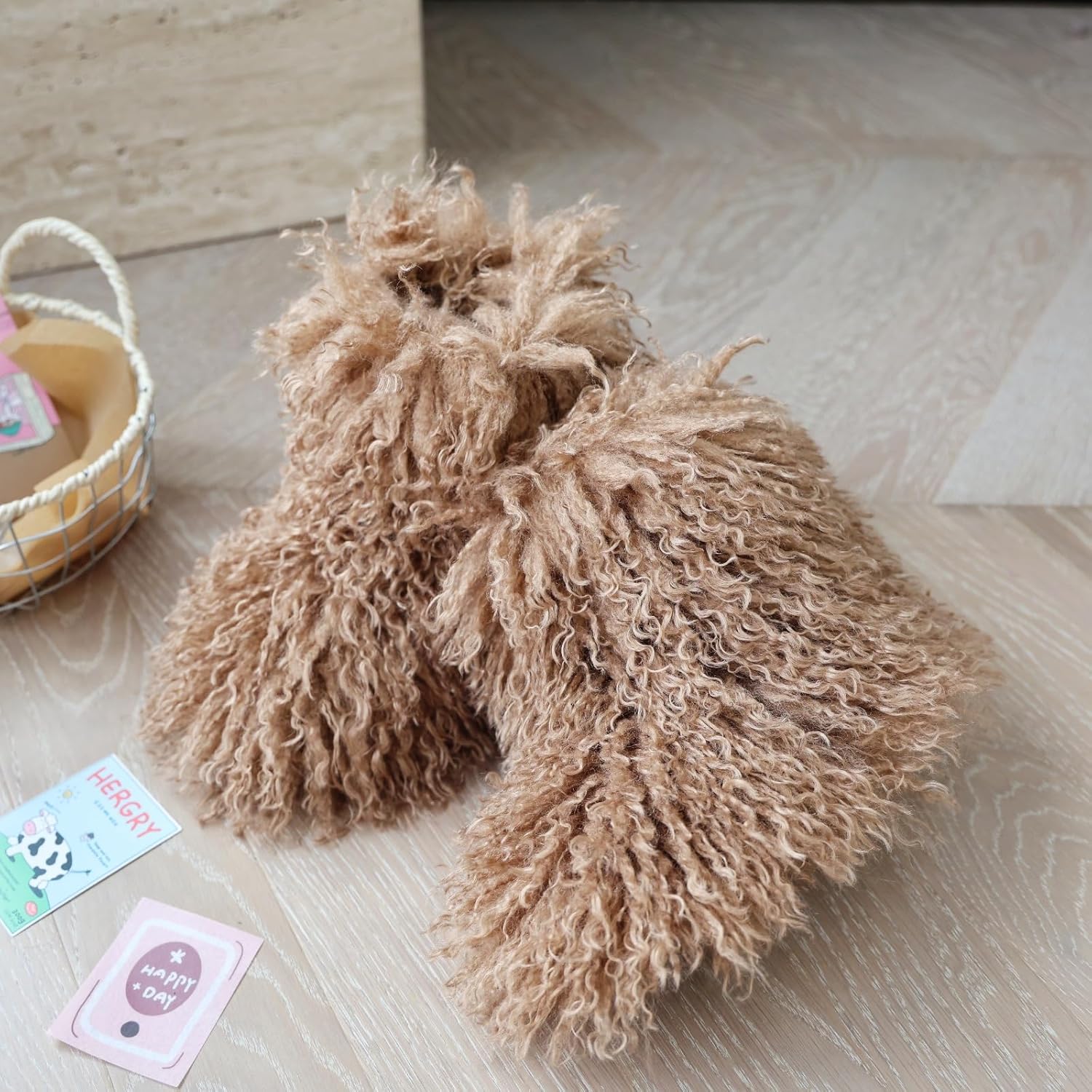 Детские зимние пушистые теплые сапоги из искусственного меха с меховой опушкой, уютные монгольские ботильоны с мехом Auhoho, Brown — фото 4