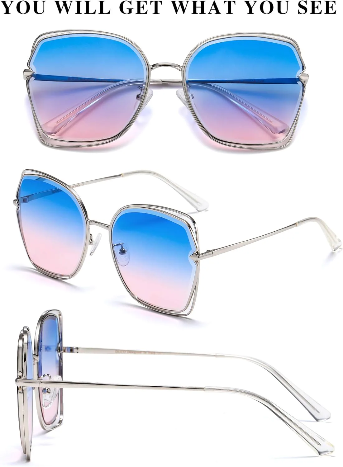 

Женские модные солнцезащитные очки DUCO Oversized с цветными линзами и защитой от УФ-излучения, стильные ретро-дизайнерские солнцезащитные очки DC1226, Blue Pink