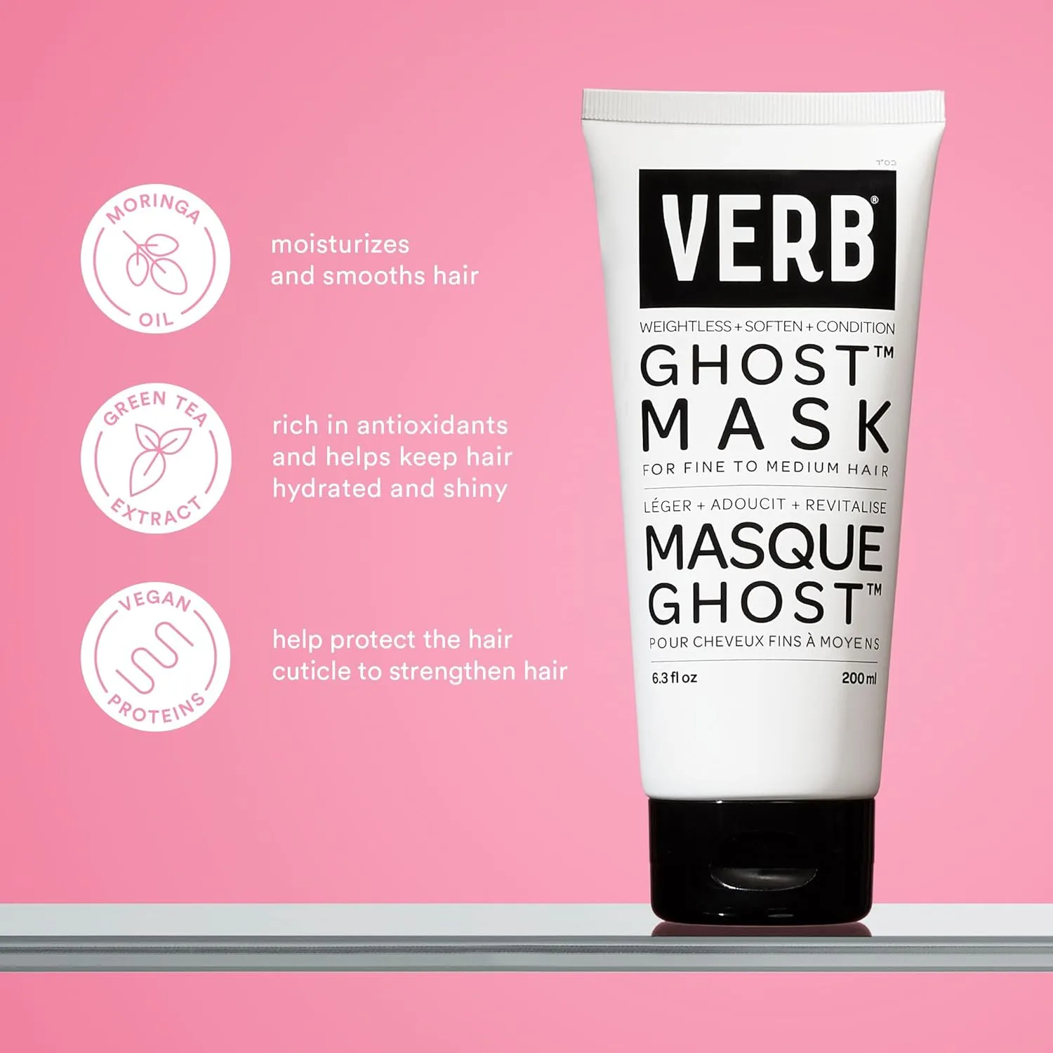 VERB Ghost Hair Mask, 186 мл - глубоко кондиционирующая маска для волос с маслом моринги, против пушистости и для блеска, веганская, без парабенов и сульфатов, Green — фото 3