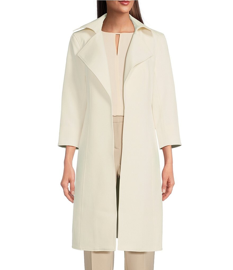 

Костюм Anne Klein, эластичный широкий воротник, рукава 3/4, открытая передняя часть, пальто-топпер, слоновая кость