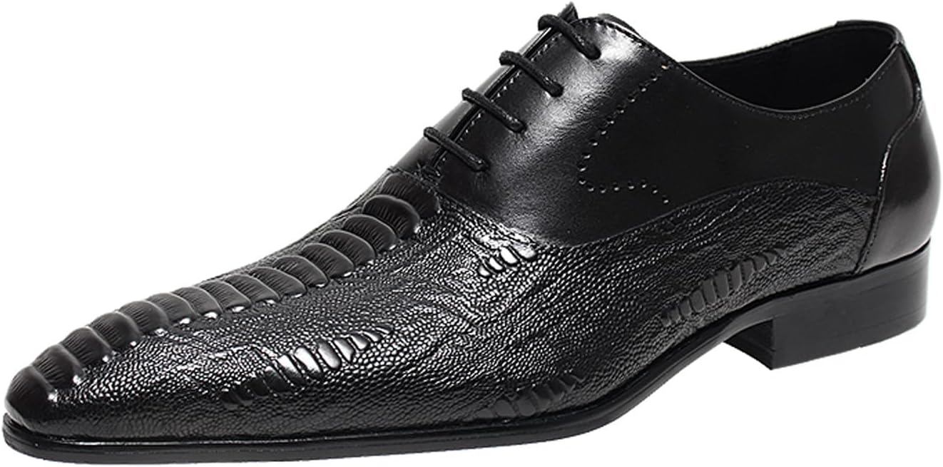 

Мужские кожаные оксфорды Santimon - классические закрытые дерби на шнуровке с тиснением под крокодила, противоскользящей подошвой и мягкой стелькой для работы, свадеб и вечеринок, черный