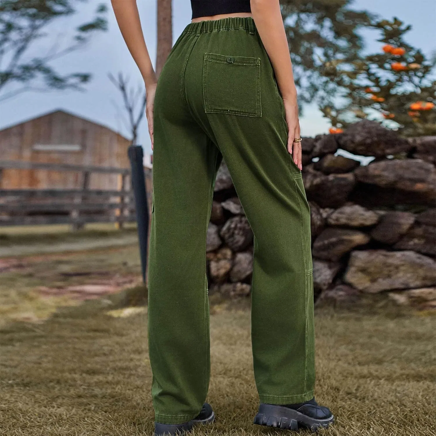 Штаны карго для активного отдыха, высокие, широкие, Y2K, Army Green — фото 4
