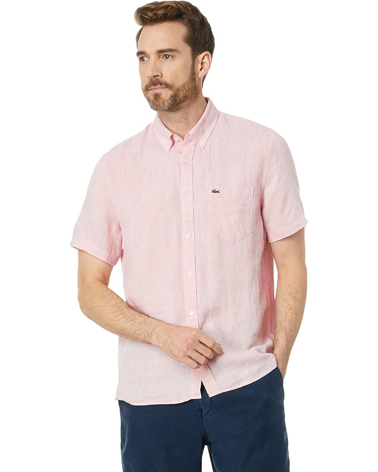 

Рубашка Lacoste Short Sleeve Regular Fit Linen Casual Button-Down Shirt with Front Pocket, цвет Flamingo