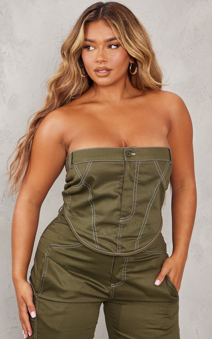 

PrettyLittleThing Топ-бандо цвета хаки в стиле карго