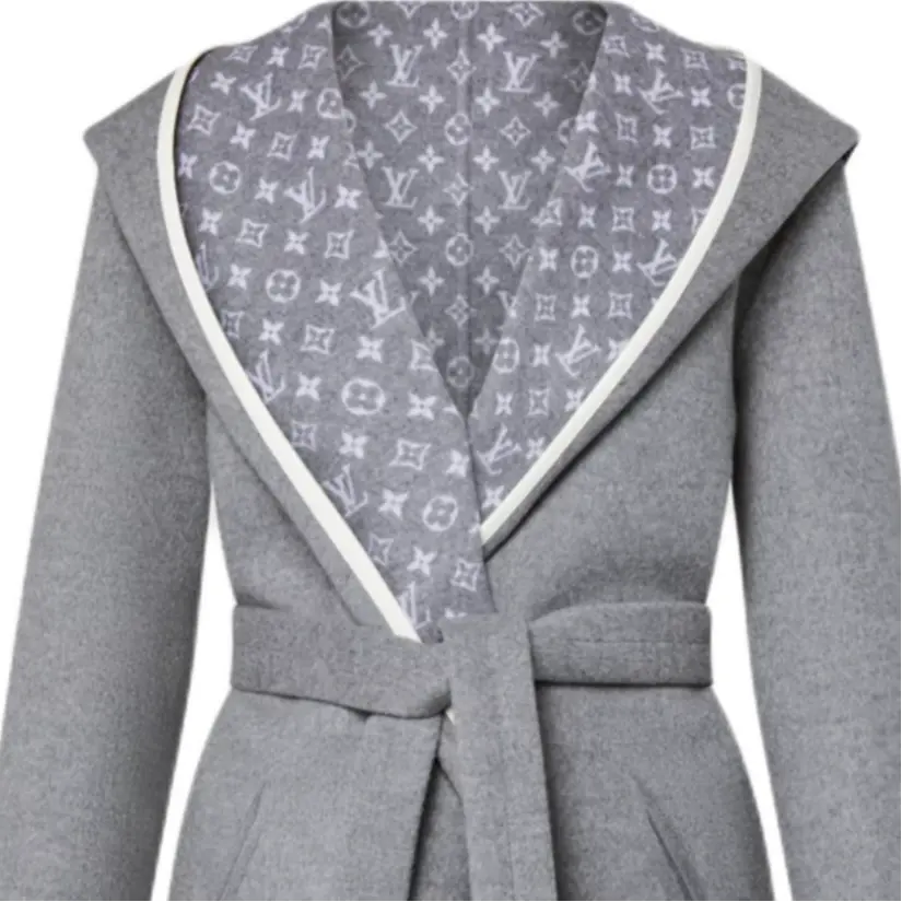 LOUIS VUITTON Реверсивное короткое пальто с капюшоном и запахом, Gray — фото 4