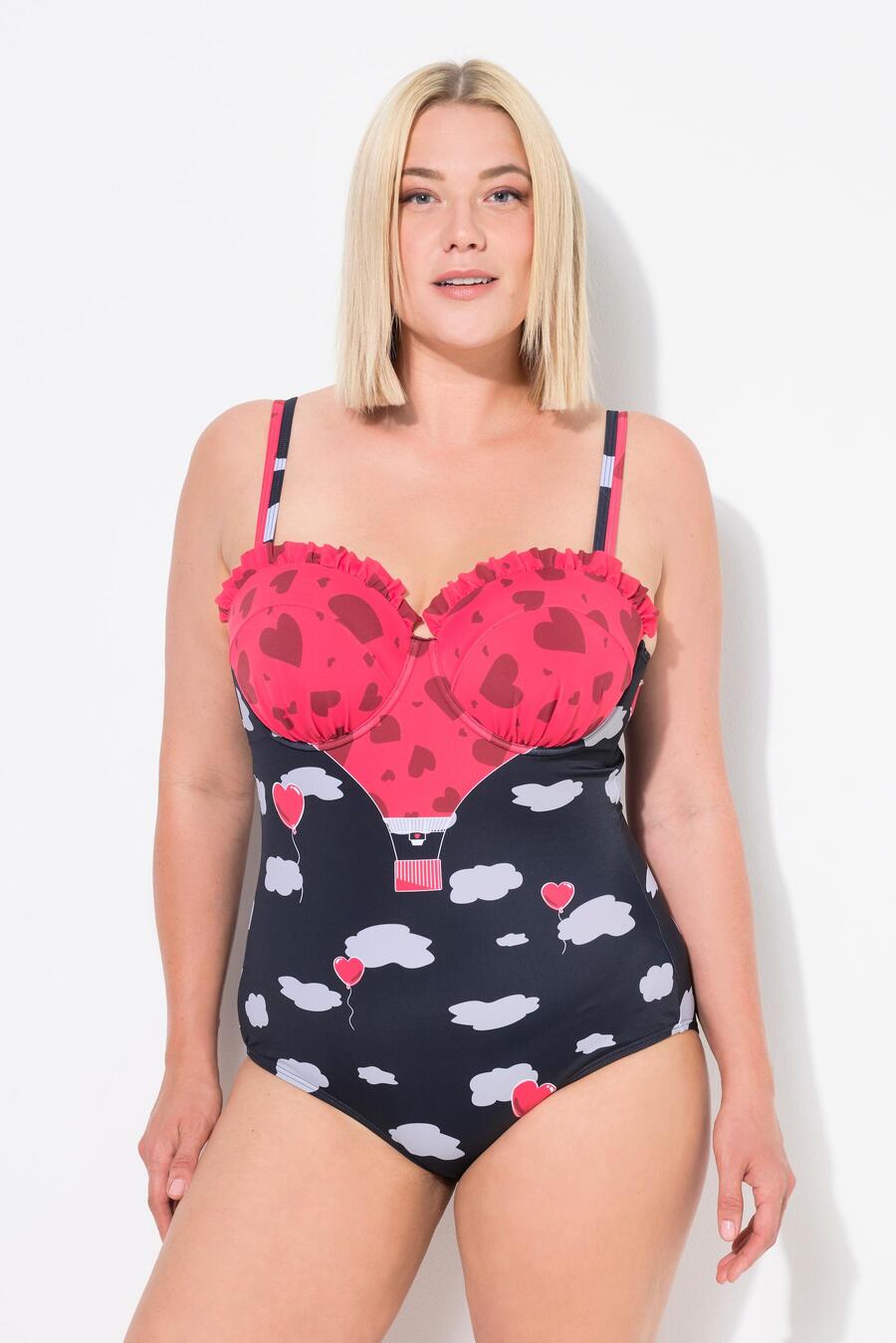 

ULLA POPKEN Женский купальник с сердечками и оборками, с мягкими чашечками на косточках