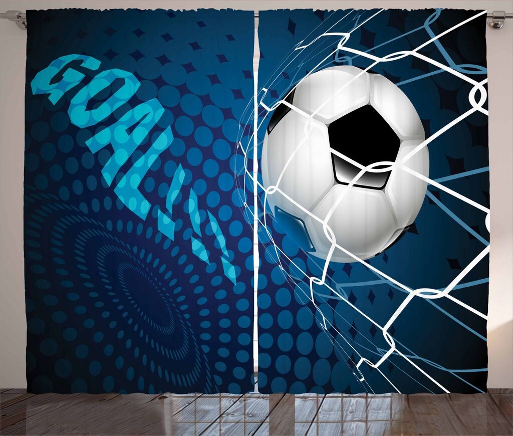 

Занавеска ABAKUHAUS Football в деревенском стиле, абстрактный рисунок ворот, универсальные ленточные шторы для гостиной с петлями и крючками, 280 x 225 см, белый черный синий