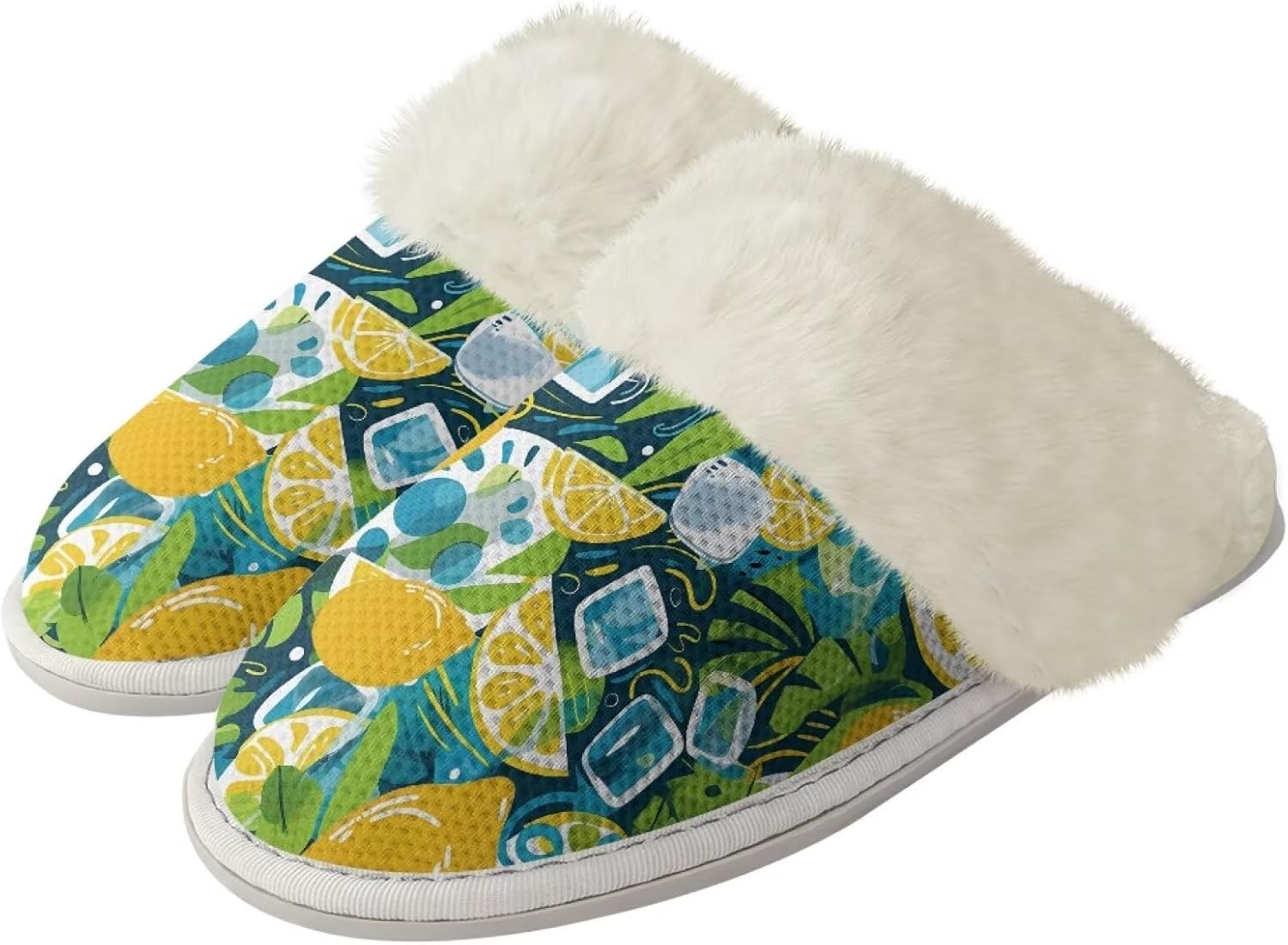 

Пушистые тапочки для женщин и мужчин, мягкие зимние теплые плюшевые тапочки на мягкой подошве, домашние, закрытые, унисекс, уютные и дышащие, для спа и ванной Watdotory, Lemon Ice