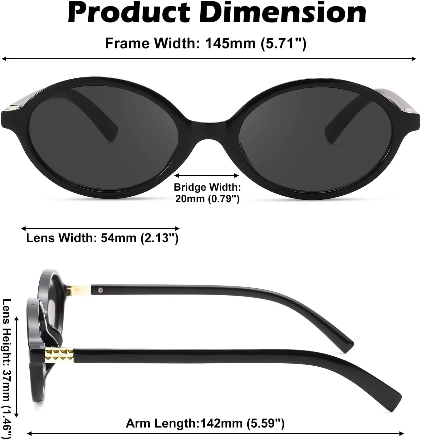 

Ретро-солнцезащитные очки овальной формы для женщин - винтажные солнцезащитные очки в стиле 90-х - защита от УФ-излучения UV400 GLARDEFE, A1 Black / Black Lens