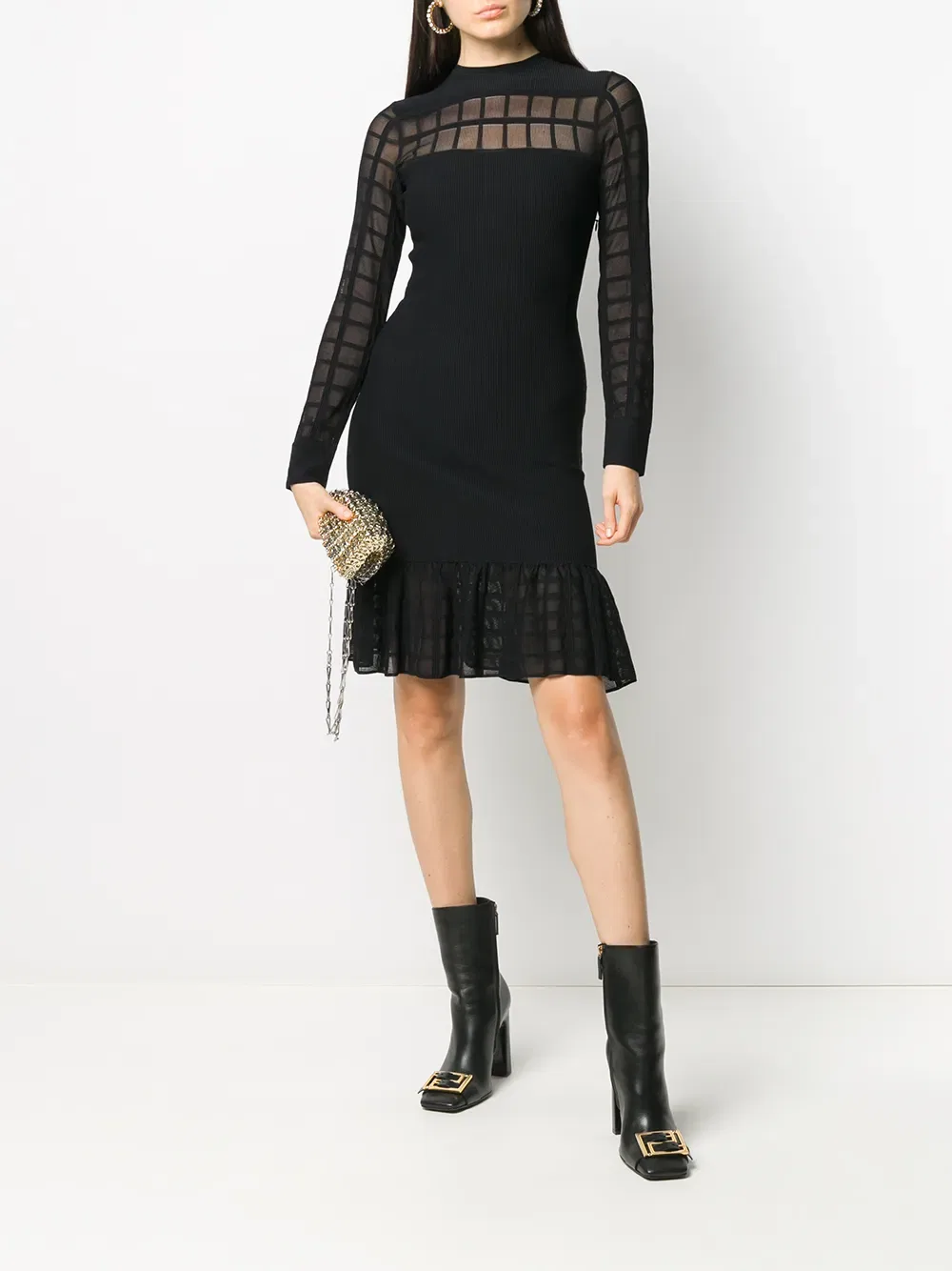 Мини-Платье из османского вязаного трикотажа Alexander Mcqueen, черный — фото 2