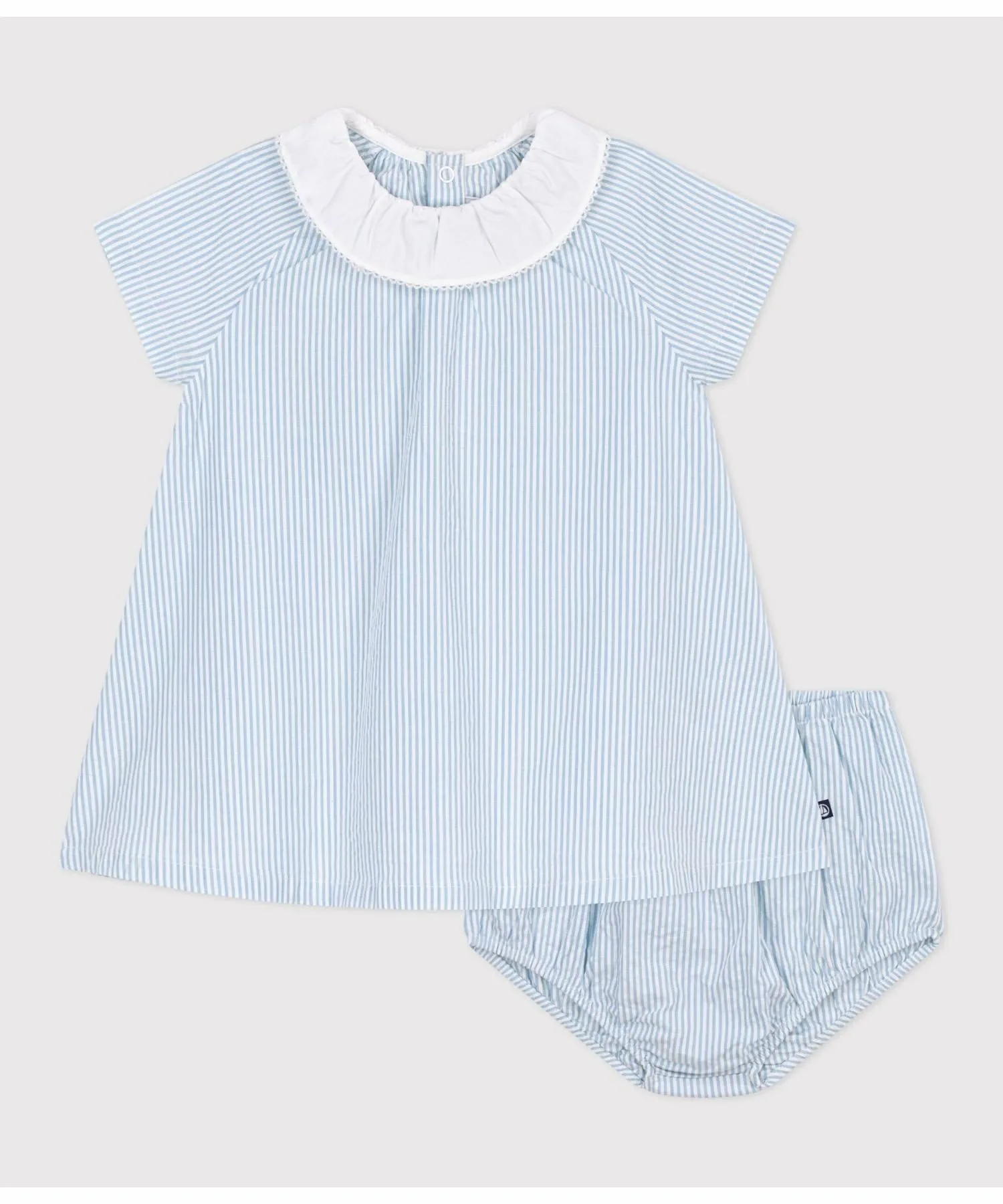 Комплект из платья и панталонов из ткани сирсакер PETIT BATEAU, Off-white/light blue