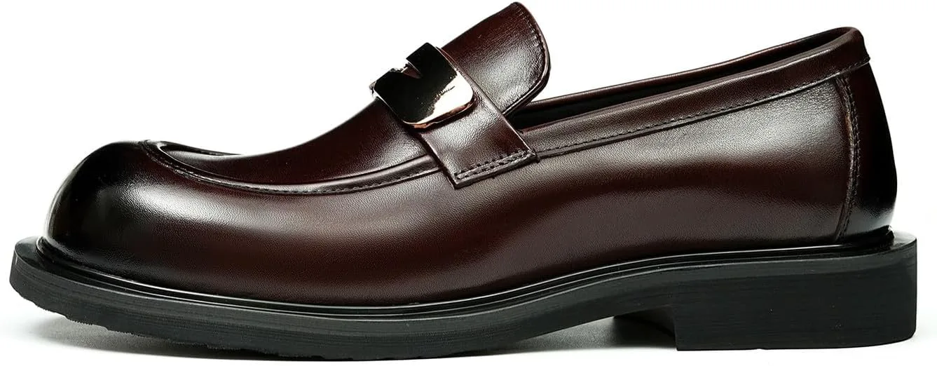 Мужские слипоны Santimon Loafers, формальные лоферы Penny, модные натуральные кожаные с квадратным носком, туфли для выпускного, смокинга, свадьбы, делового и повседневного ношения, легкие туфли для костюма, коричневый — фото 2